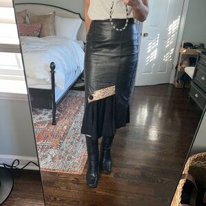 Christian Lauren Leather vintage Leather and Suede Midi Skirt with Snakeskin